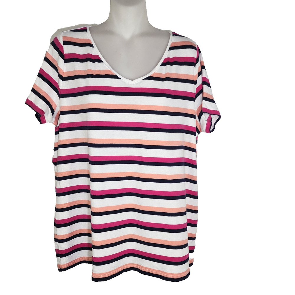 The Talbots Tee Women’s Size 1X Savannah Striped V Neck Short Sleeve Relaxed